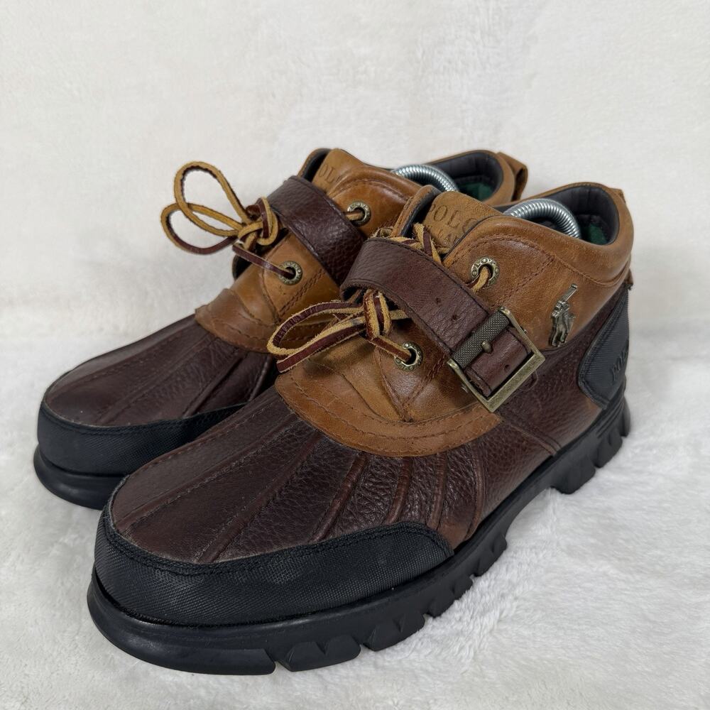 Polo Ralph Lauren Dover III Leather Duck Shoes Brown Buckle Lace Up Men’s 9.5